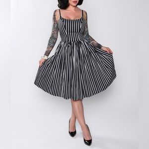 Vixen by Micheline Pitt Monochrome Striped Midi Dress